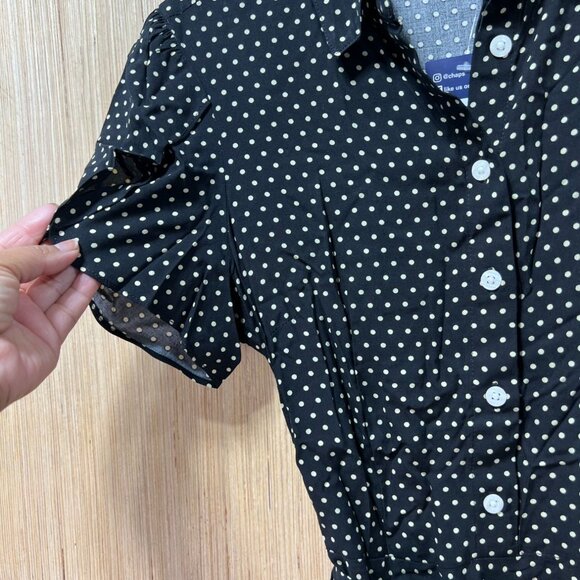 Chaps- Women's Casual Bohemian Midi Dress V-Neck With Wavy Short Sleeves & Polka - Picture 13 of 16